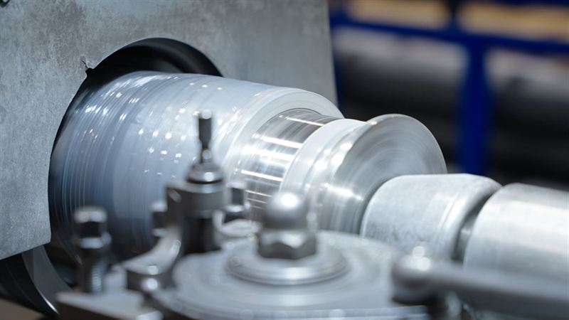 Nahaufnahme eines rotierenden Metallzylinders an einer Werkzeugmaschine – Sicherheitsvideo für GFE Fremat GmbH